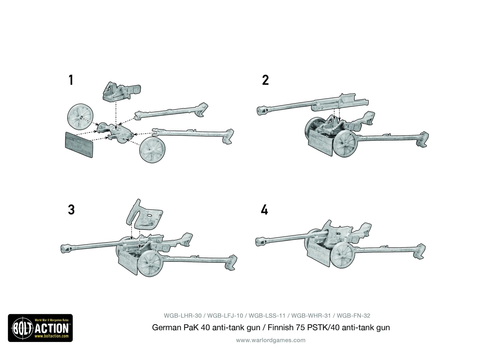 Finnish 75 PSTK/40 Anti-Tank Gun Bolt Action 28mm - instrukcja montażu działa, WGB-FN-32K