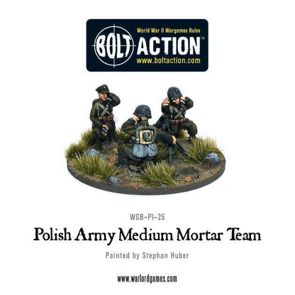 Polish Army Medium Mortar Team – widok z przodu, model 28mm Bolt Action Warlord Games
