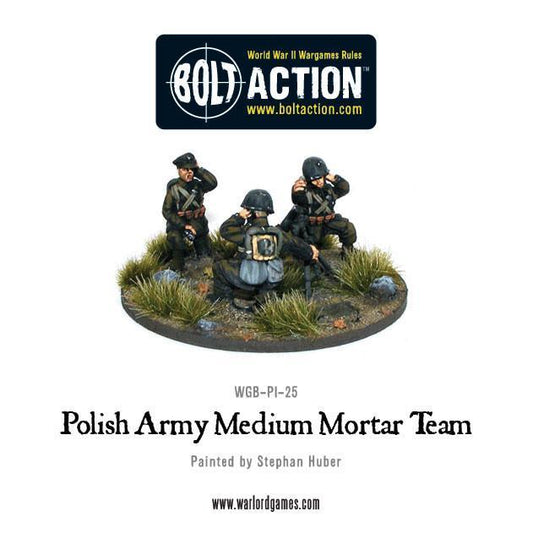 Polish Army Medium Mortar Team – widok z przodu, model 28mm Bolt Action Warlord Games
