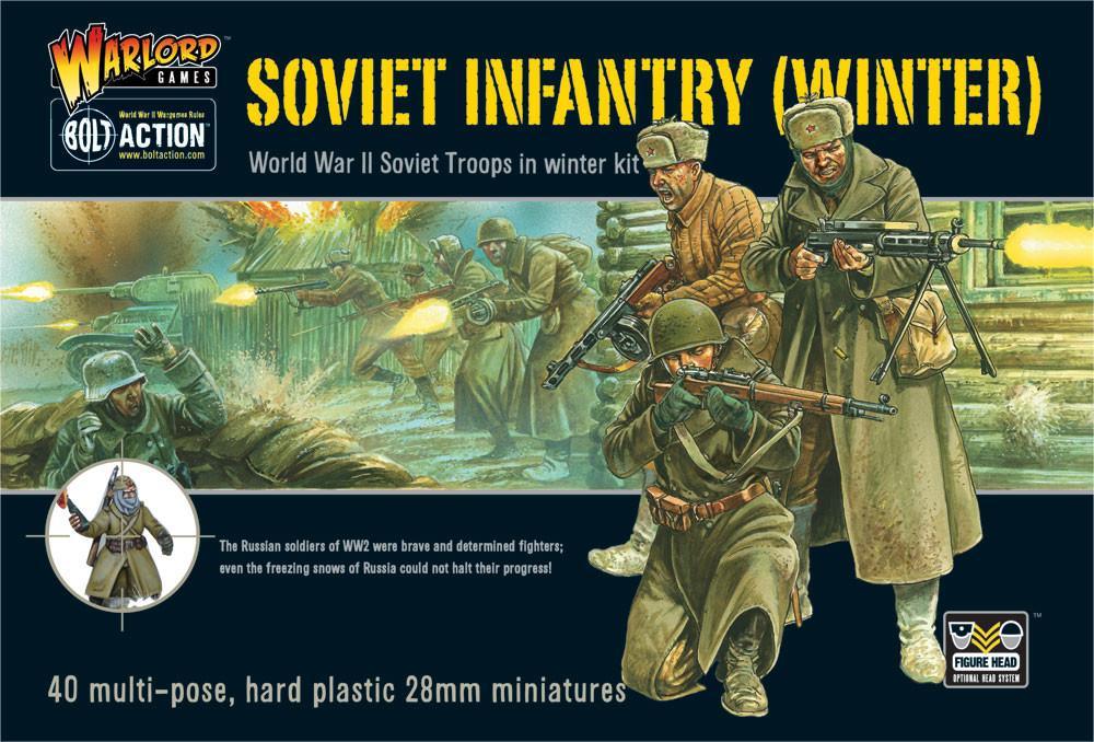 Soviet Winter Infantry - Bolt Action 28mm - pudełko 40 figurek zimowe mundury scena bitewna śnieg Mosin-Nagant DP-28 PPSh-41 - Warlord Games