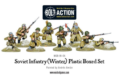 Soviet Winter Infantry - Bolt Action 28mm - pomalowane figurki zimowe mundury khaki Mosin-Nagant PPSh-41 DP-28 podstawki Andrés Amián - Warlord Games