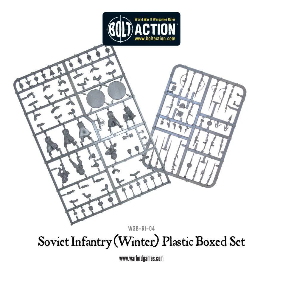 Soviet Winter Infantry - Bolt Action 28mm - ramki plastikowe sprue broń Mosin-Nagant PTRD PPSh-41 DP-28 Tokarev podstawki - Warlord Games