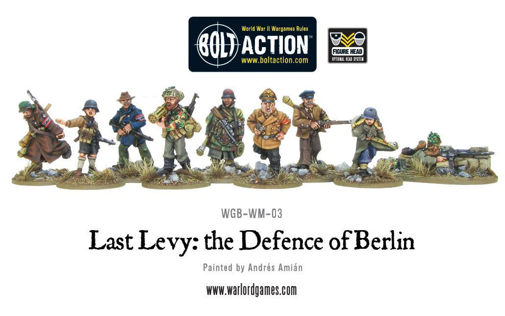 Last Levy Defence of Berlin – figurki w rzędzie, Volksturm Hitlerjugend Krummlauf Luftfaust 28mm Bolt Action
