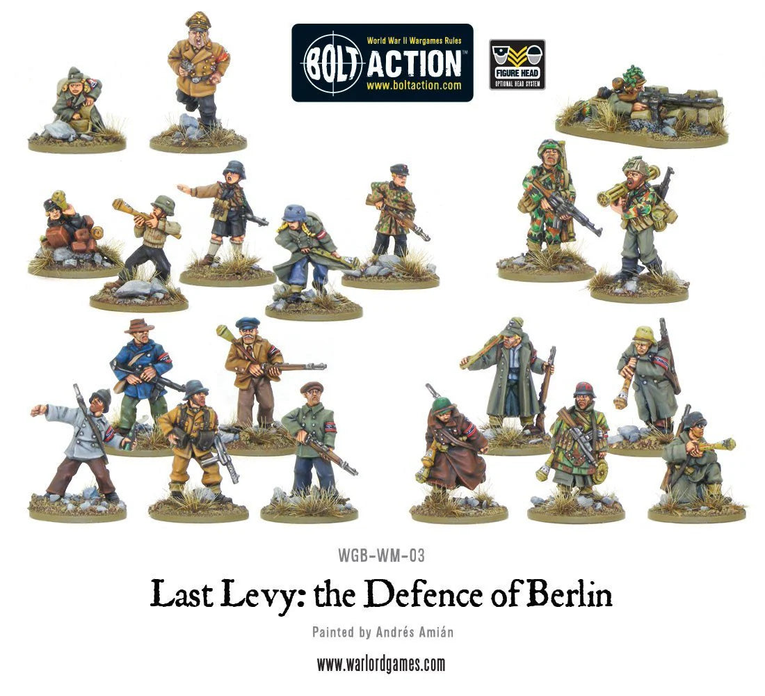 Last Levy Defence of Berlin – wszystkie figurki zestawu, Volksturm i Hitlerjugend 28mm niepomalowane i pomalowane
