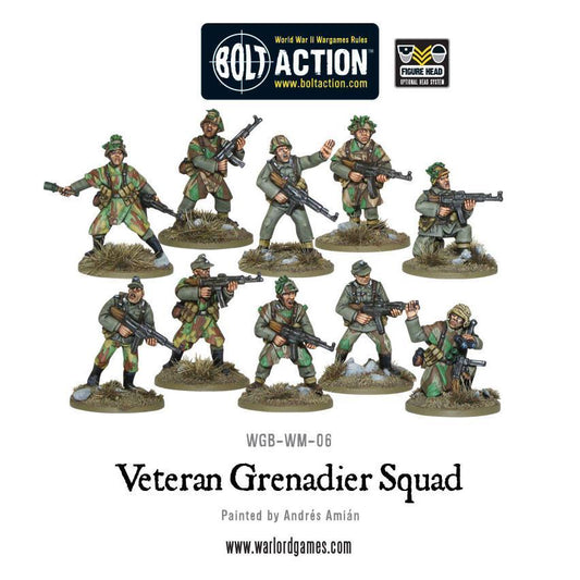 Geteran Grenadiers Squad - Bolt Action 28mm - 10 metalowych figurek weteranów Wehrmacht z STG44 kamuflaż splinter i włoski - Warlord Games