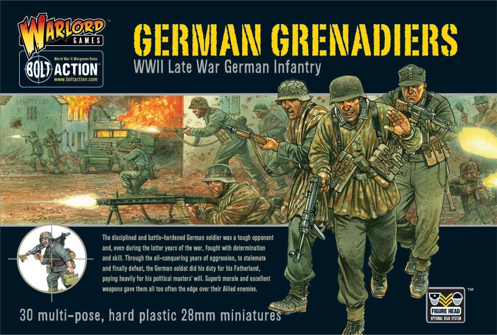 German Grenadiers - Bolt Action 28mm - opakowanie pudełko z ilustracją późno wojennej piechoty Wehrmacht - 30 figurek plastikowych - Warlord Games