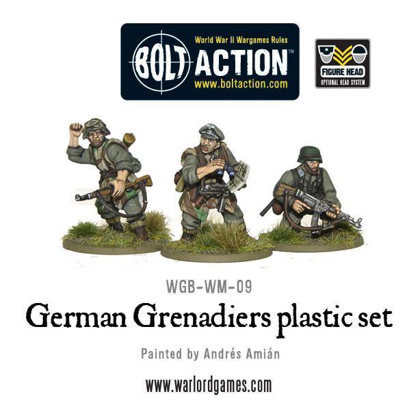 German Grenadiers - Bolt Action 28mm - dowódcy z lornetką i żołnierze z MP40 Kar98K - detale figurek pomalowanych - Warlord Games