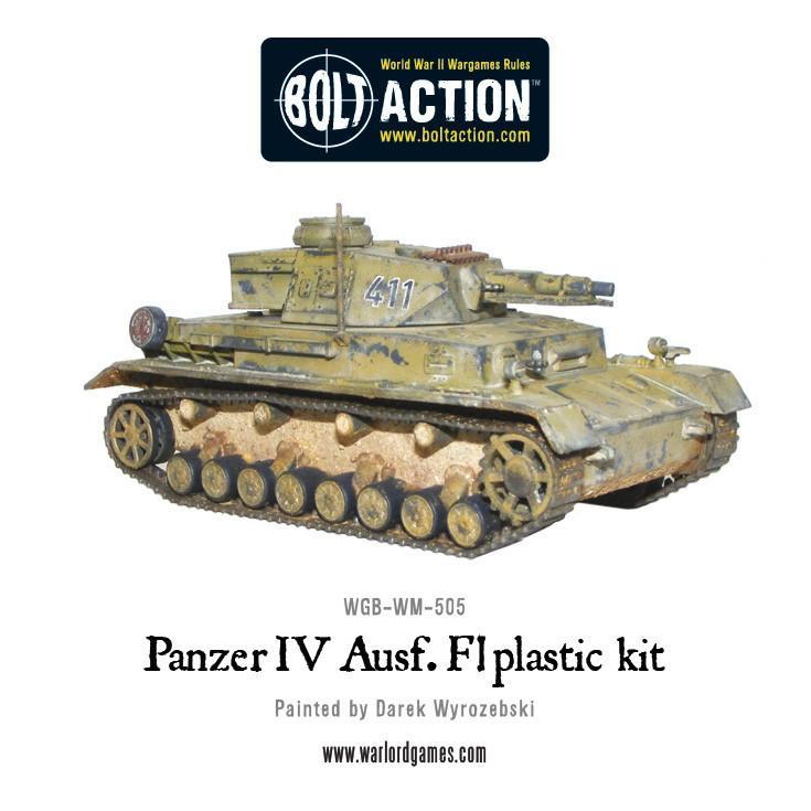 Panzer IV Ausf F1 - Bolt Action 1/56 28mm - czołg średni z krótkołufową armatą 75mm w kamuflażu pustynnym numer 411 - widok z boku - Warlord Games
