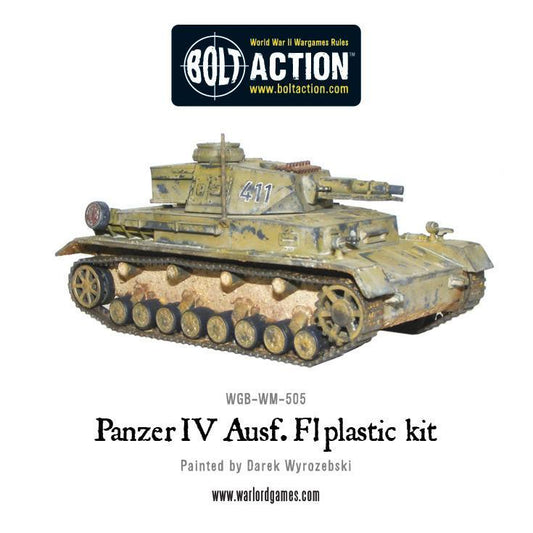 Panzer IV Ausf F1 - Bolt Action 1/56 28mm - czołg średni z krótkołufową armatą 75mm w kamuflażu pustynnym numer 411 - widok z boku - Warlord Games