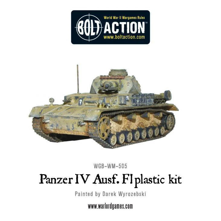 Panzer IV Ausf F1 - Bolt Action 1/56 28mm - czołg średni z krótkołufową armatą 75mm w kamuflażu pustynnym numer 411 - widok z boku z anteną - Warlord Games