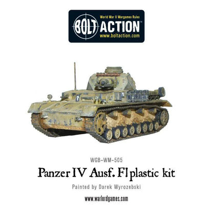 Panzer IV Ausf F1 - Bolt Action 1/56 28mm - czołg średni z krótkołufową armatą 75mm w kamuflażu pustynnym numer 411 - widok z boku z anteną - Warlord Games