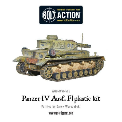 Panzer IV Ausf F1 - Bolt Action 1/56 28mm - czołg średni z krótkołufową armatą 75mm w kamuflażu pustynnym numer 411 - widok z boku z wyposażeniem - Warlord Games