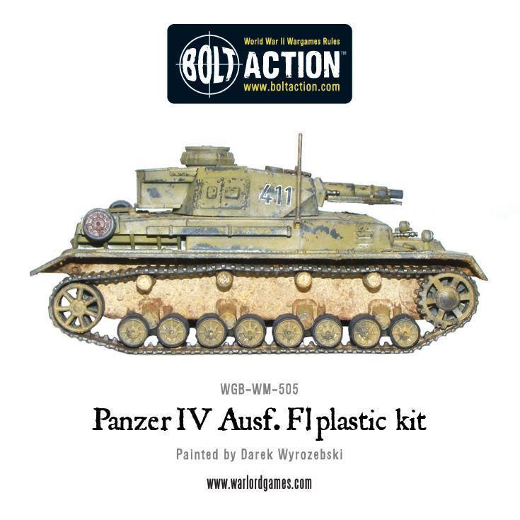 Panzer IV Ausf F1 - Bolt Action 1/56 28mm - czołg średni z krótkołufową armatą 75mm w kamuflażu pustynnym numer 411 - widok z boku z detalami podwozia - Warlord Games