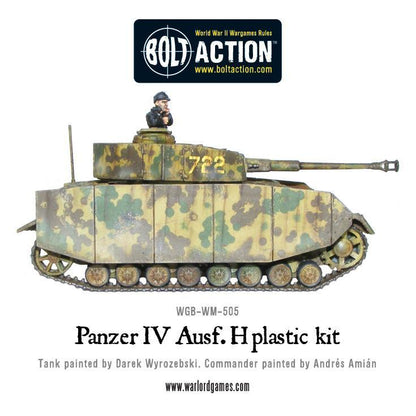 Panzer IV Ausf H - Bolt Action 1/56 28mm - czołg z długołufową armatą 75mm i osłonami schürzen w kamuflażu ambush numer 722 z dowódcą - widok z boku bez schürzen - Warlord Games