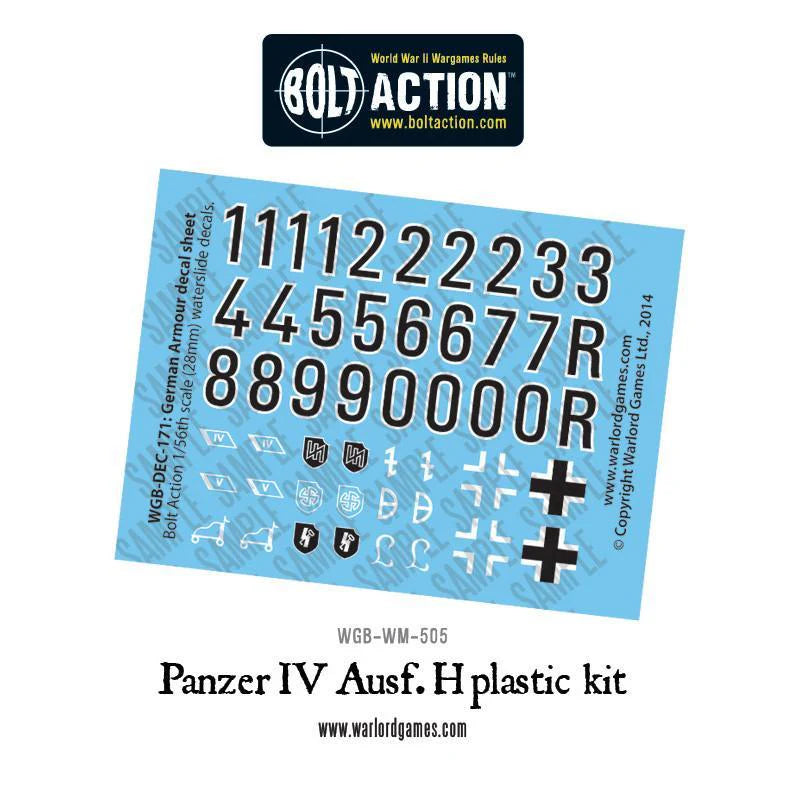 Panzer IV Ausf F1 G H - Bolt Action 1/56 28mm - arkusz kalkomanii z numerami 1233 411 722 krzyżami balkenkreuz i symbolami niemieckimi - Warlord Games