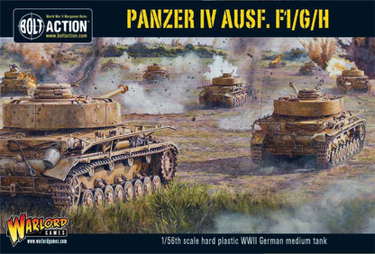 Panzer IV Ausf F1 G H - Bolt Action 1/56 28mm - opakowanie pudełko z ilustracją bitwy pancernej Panzer IV w akcji - 3 warianty plastikowy model - Warlord Games