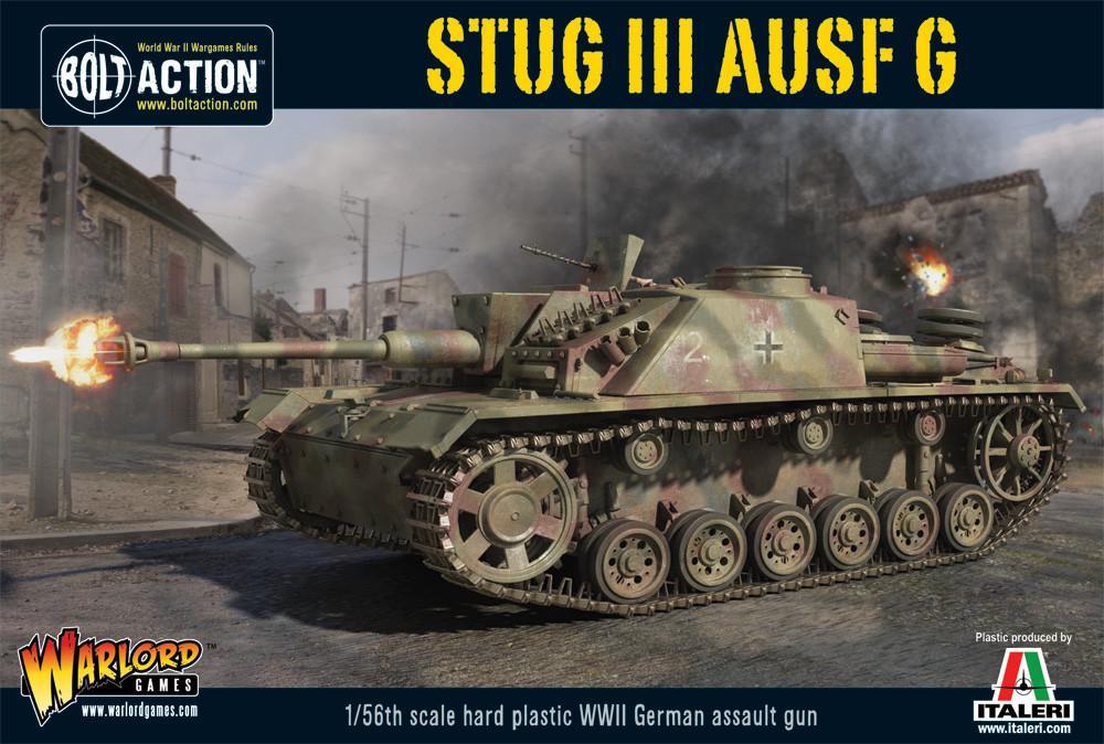 Stug III Ausf G - Bolt Action 1/56 28mm - opakowanie pudełko z ilustracją armaty szturmowej 75mm w walce miejskiej - plastikowy model Italeri - Warlord Games