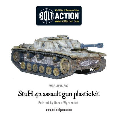 StuH-42 - Bolt Action 1/56 28mm - haubica szturmowa z armatą 10,5cm StuH 43 L/28 w zimowym kamuflażu białym z efektami weathering - widok z boku - Warlord Games