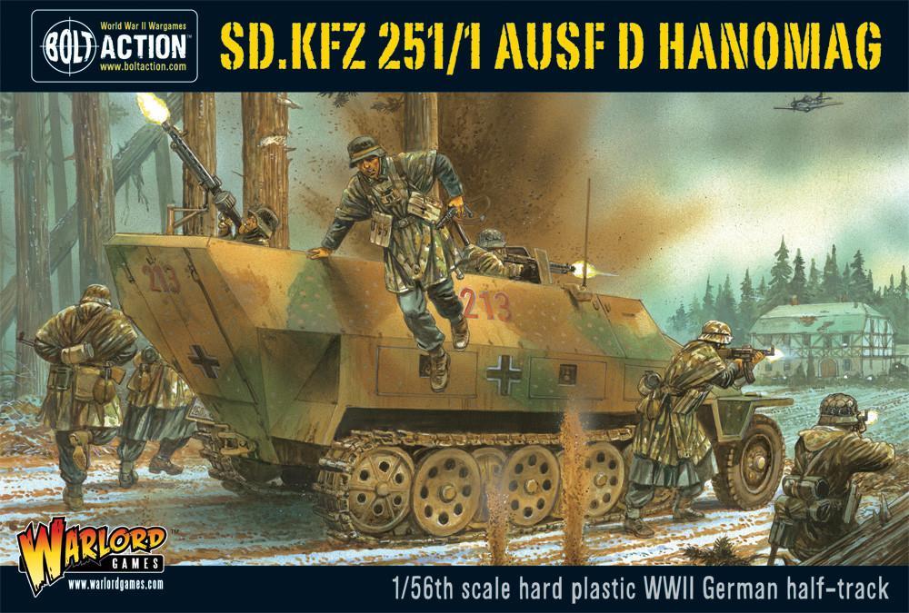 Sd.Kfz 251/1 Ausf D Hanomag - Bolt Action 1/56 28mm - opakowanie pudełko z ilustracją półgąsienicowca Panzergrenadier w zimowym kamuflażu z żołnierzami w walce - plastikowy model - Warlord Games