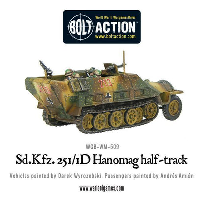 Sd.Kfz 251/1 Ausf D Hanomag - Bolt Action 1/56 28mm - półgąsienicowiec z dwoma karabinami maszynowymi MG42 w kamuflażu ambush numer 213 z trzema członkami załogi - widok z góry z trzema czwartymi - Warlord Games