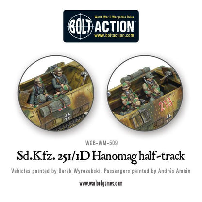Sd.Kfz 251/1 Ausf D Hanomag - Bolt Action 1/56 28mm - zbliżenie wnętrza z trzema członkami załogi Panzergrenadier w mundurach feldgrau z wyposażeniem karabinami i krzyżem balkenkreuz - Warlord Games