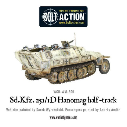 Sd.Kfz 251/1 Ausf D Hanomag - Bolt Action 1/56 28mm - półgąsienicowiec z dwoma karabinami maszynowymi MG42 w zimowym kamuflażu białym numer 213 z efektami weathering śnieg błoto - widok z tyłu z trzema czwartymi - Warlord Games