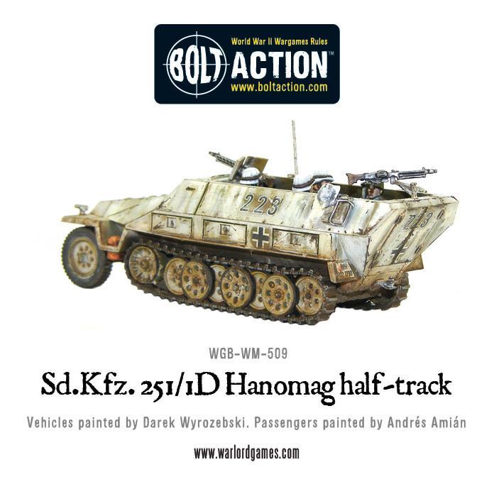 Sd.Kfz 251/1 Ausf D Hanomag - Bolt Action 1/56 28mm - półgąsienicowiec z dwoma karabinami maszynowymi MG42 w zimowym kamuflażu białym numer 223 z efektami weathering śnieg błoto - widok z boku - Warlord Games