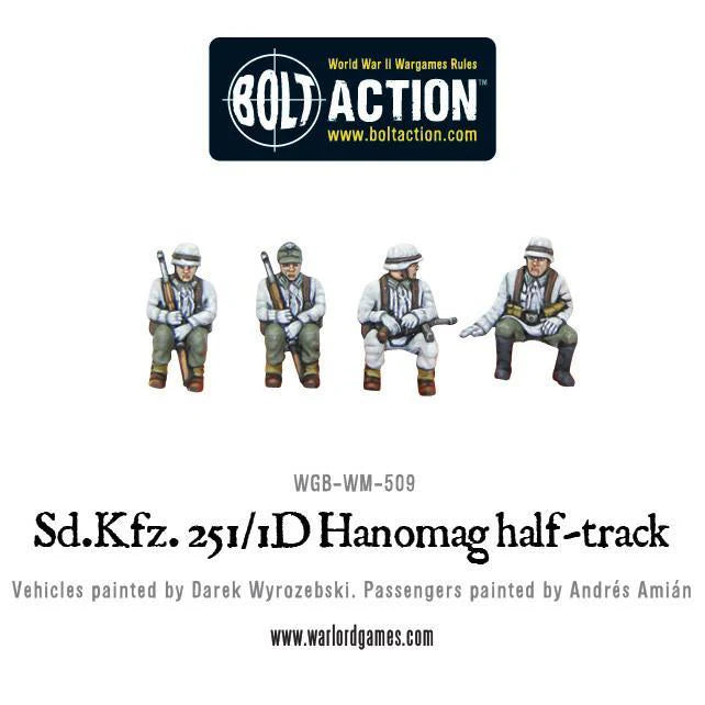Sd.Kfz 251/1 Ausf D Hanomag - Bolt Action 1/56 28mm - czterech członków załogi Panzergrenadier 28mm w zimowych mundurach białych siedzących kierowca dowódca dwóch żołnierzy z karabinami - Warlord Games