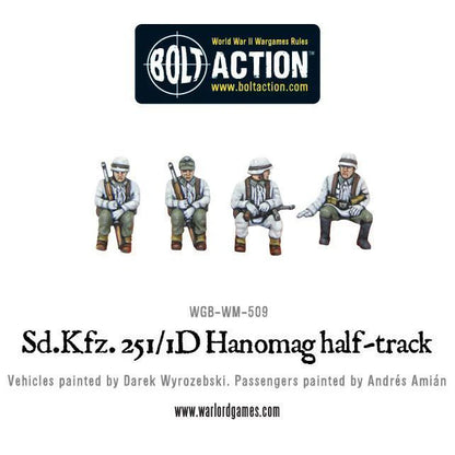 Sd.Kfz 251/1 Ausf D Hanomag - Bolt Action 1/56 28mm - czterech członków załogi Panzergrenadier 28mm w zimowych mundurach białych siedzących kierowca dowódca dwóch żołnierzy z karabinami - Warlord Games
