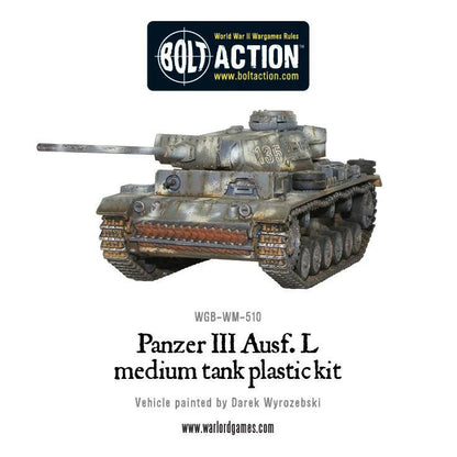Panzer III Ausf L - Bolt Action 1/56 28mm - czołg średni z długą armatą 5cm KwK 39 L/60 w zimowym kamuflażu numer 135 - widok z przodu z efektami weathering - Warlord Games