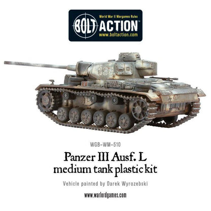 Panzer III Ausf L - Bolt Action 1/56 28mm - czołg średni z długą armatą 5cm KwK 39 L/60 w zimowym kamuflażu numer 135 - widok z boku z efektami weathering - Warlord Games
