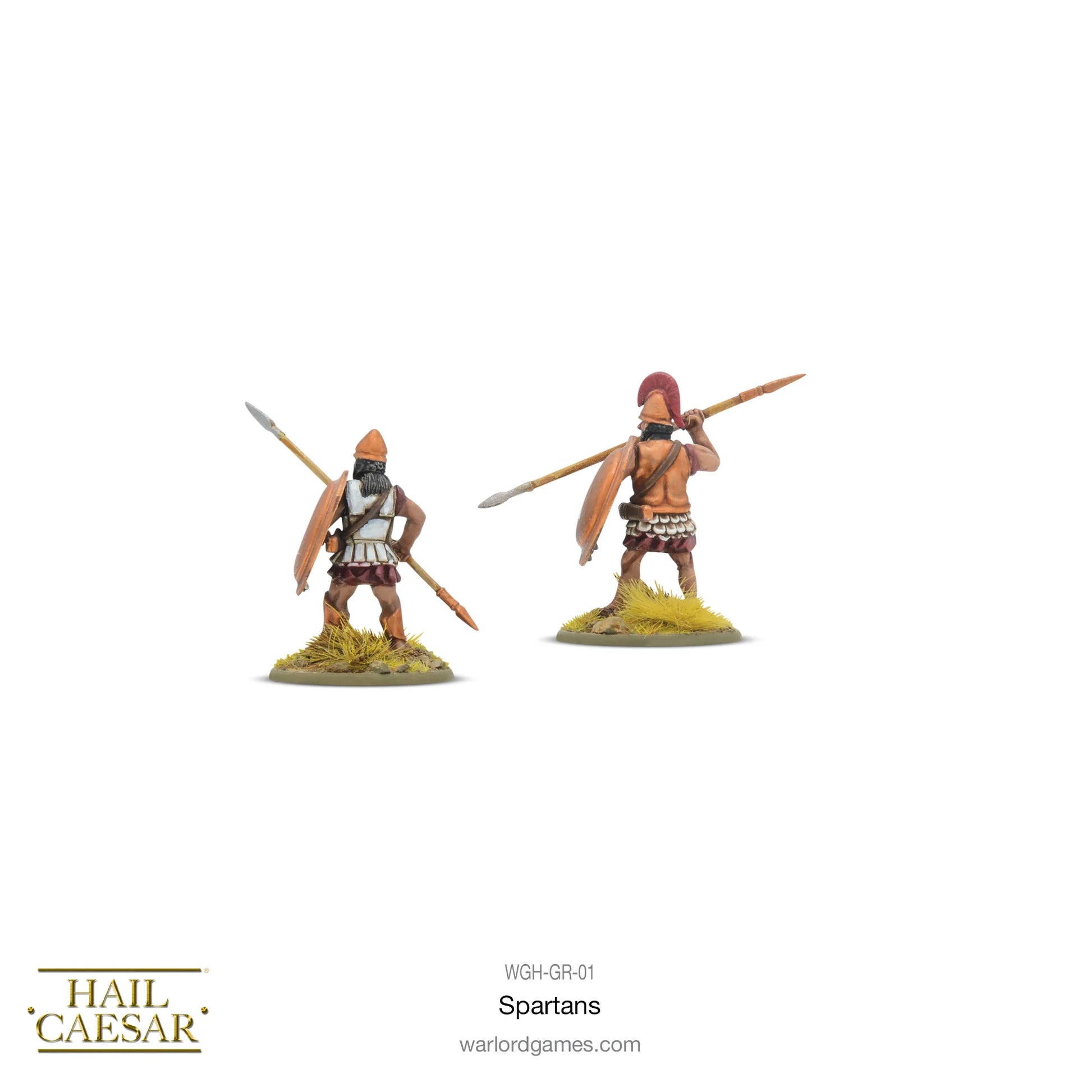 Spartans Hail Caesar Warlord Games – 2 figurki tył, hełm koryncki i Pilos, włócznia 28mm
