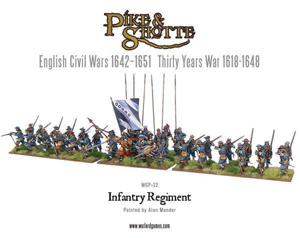 Pike & Shotte For King & Country - regiment kawalerii WGP-21 - 12 pomalowanych figurek jeźdźców w żółto-brązowych mundurach na koniach różnej maści z chorążym trzymającym czerwoną flagę - English Civil Wars 1642-1651 Thirty Years War 1618-1648 - Warlord Games WGP-START-01
