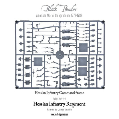 Hessian Infantry Regiment WGR-AWI-03 – szara ramka plastikowa Hessian Infantry Frame z figurkami piechurów, muszkietami, bagnetami i akcesoriami, zestaw do montażu 28mm Black Powder
