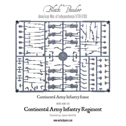 Continental Army Infantry Regiment WGR-AWI-04 – szara ramka plastikowa Continental Army Infantry Frame z tułowiami, głowami, muszkietami i akcesoriami, zestaw do montażu 28mm Black Powder
