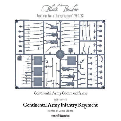 Continental Army Infantry Regiment WGR-AWI-04 – szara ramka plastikowa Continental Army Command Frame z figurkami dowództwa, flagami, bębnem i akcesoriami, zestaw do montażu 28mm Black Powder
