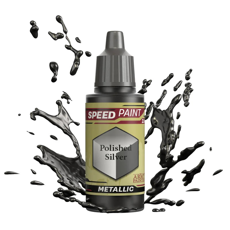 Polished Silver 18ml Speedpaint 2.0 z rozbryzgiem farby - farba one-coat do szybkiego malowania figurek - The Army Painter
