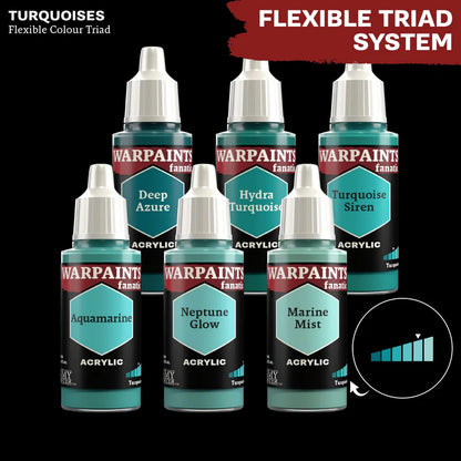 Turquoises - triada kolorów Warpaints Fanatic: Aquamarine, Deep Azure, Neptune Glow, Hydra Turquoise, Marine Mist, Turquoise Siren
