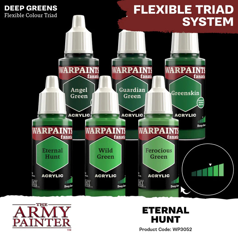 Deep Greens - triada kolorów Warpaints Fanatic: Angel Green, Guardian Green, Greenskin, Eternal Hunt, Wild Green, Ferocious Green
