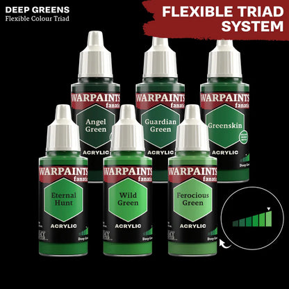 Deep Greens Flexible Colour Triad - 6 farb Warpaints Fanatic z Ferocious Green - System Triady Kolorów od ciemnego do jasnego
