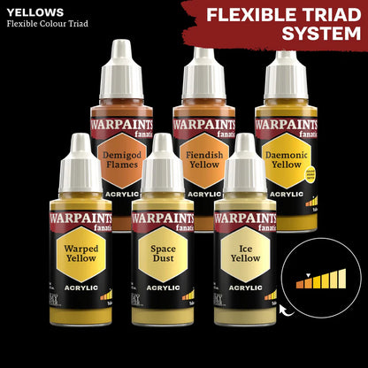 Yellows - triada kolorów Warpaints Fanatic: Demigod Flames, Fiendish Yellow, Daemonic Yellow, Warped Yellow, Space Dust, Ice Yellow
