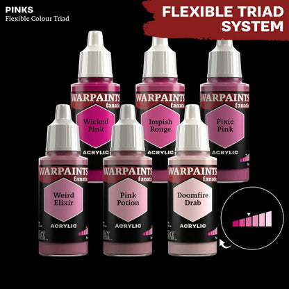 Pinks - triada kolorów Warpaints Fanatic: Wicked Pink, Impish Rouge, Pixie Pink, Weird Elixir, Pink Potion, Doomfire Drab
