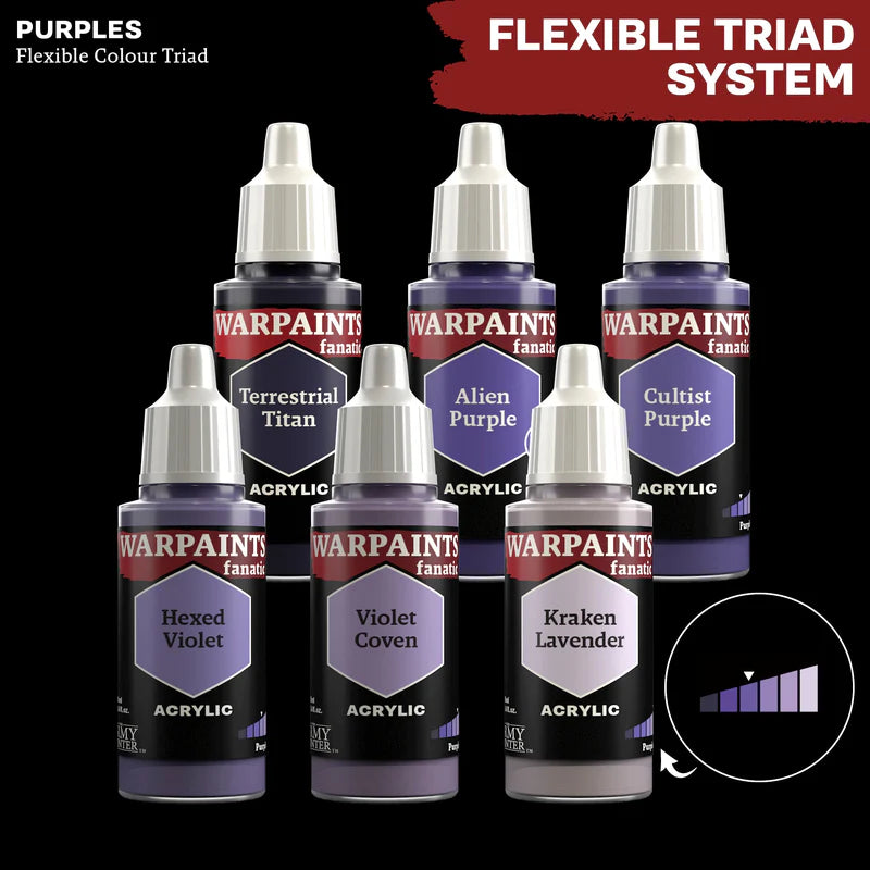 Purples Flexible Colour Triad - 6 farb Warpaints Fanatic z Cultist Purple - System Triady Kolorów od ciemnego do jasnego
