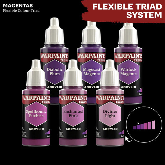 Magentas - triada kolorów Warpaints Fanatic: Diabolic Plum, Spellbound Fuchsia, Magecast Magenta, Enchanted Pink, Warlock Magenta, Diviner Light
