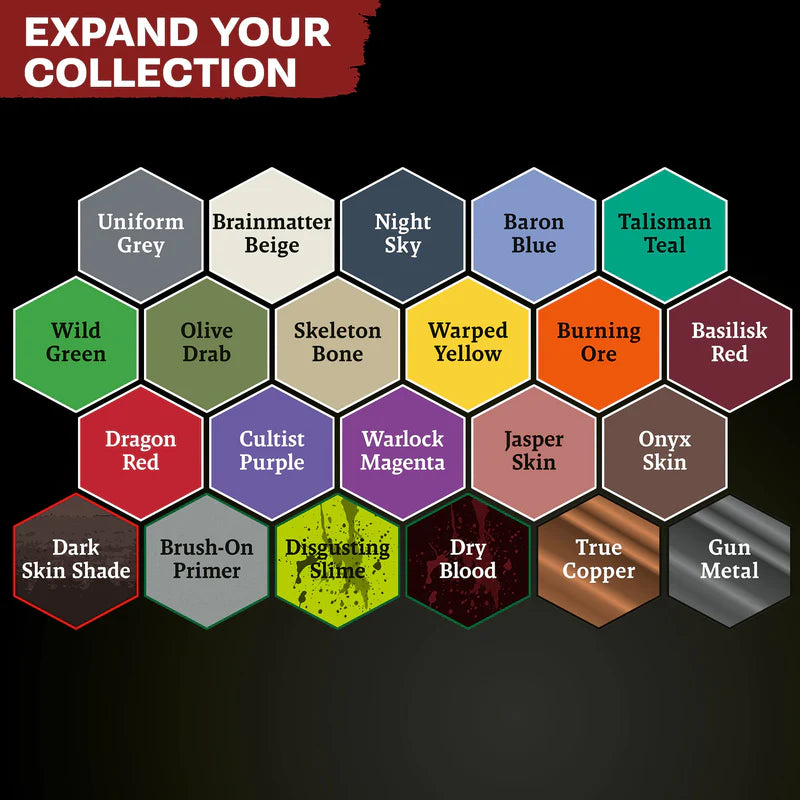 Warpaints Fanatic Most Wanted Set – paleta 22 kolorów: Uniform Grey, Brainmatter Beige, Night Sky, Baron Blue, Talisman Teal, Wild Green, Olive Drab i inne

