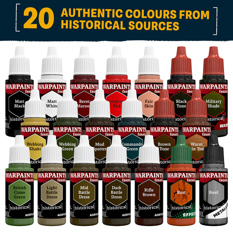 The Army Painter WWII British Paint Set WP8084P - 20 autentycznych kolorów historycznych Warpaints Fanatic do malowania figurek Bolt Action - The Army Painter
