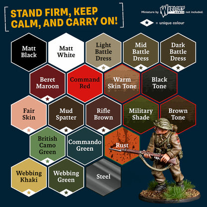 The Army Painter WWII British Paint Set WP8084P paleta 20 kolorów - Matt Black Matt White Battle Dress Beret Maroon Webbing Khaki Commando Green i inne - The Army Painter
