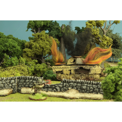 Warlord Games Tank Damage Markers WG-DAM-01 – zestaw 6 znaczników uszkodzeń pojazdów do Bolt Action, ogień i czarny dym
