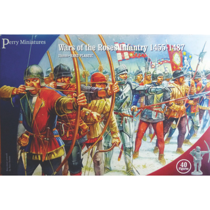 Wars of the Roses Infantry Perry Miniatures – pudełko zestawu 40 plastikowych figurek angielskiej piechoty XV wieku, 28mm
