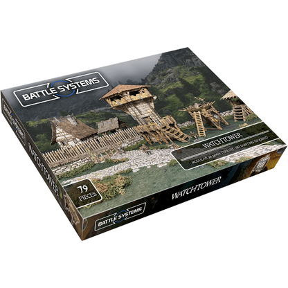 Watchtower BSTFWE008 28-35mm Battle Systems - pudełko zestawu 79 elementów widok izometryczny ciemne tło
